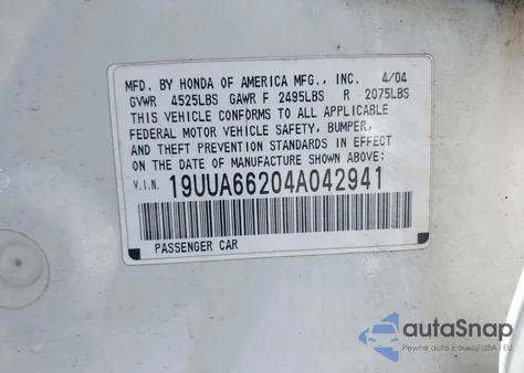 2004 Acura Tl from USA, damaged, VIN 19UUA66204A042941